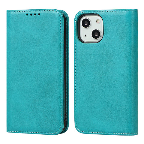 Funda de Cuero Cartera con Soporte Carcasa D04T para Apple iPhone 14 Plus Cian