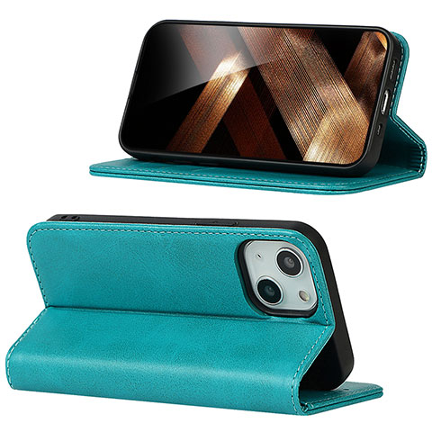 Funda de Cuero Cartera con Soporte Carcasa D05T para Apple iPhone 14 Cian