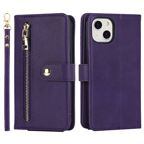 Funda de Cuero Cartera con Soporte Carcasa D06T para Apple iPhone 13 Morado