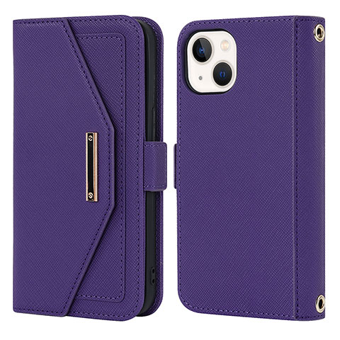 Funda de Cuero Cartera con Soporte Carcasa D07T para Apple iPhone 14 Plus Morado