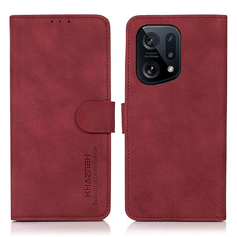 Funda de Cuero Cartera con Soporte Carcasa D08Y para Oppo Find X5 5G Rojo