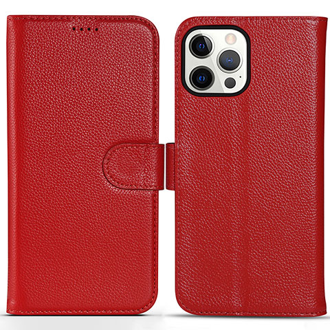 Funda de Cuero Cartera con Soporte Carcasa DL1 para Apple iPhone 14 Pro Max Rosa Roja