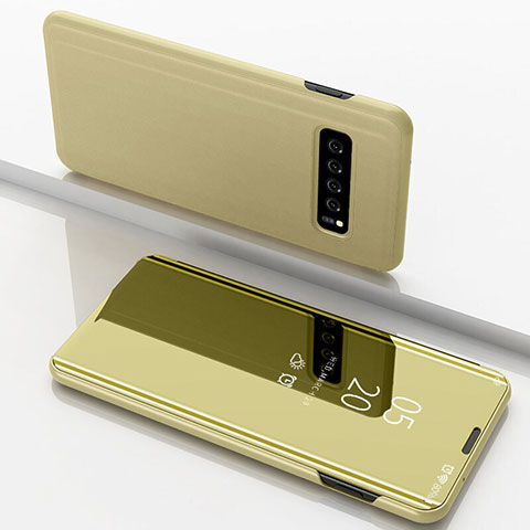 Funda de Cuero Cartera con Soporte Carcasa Espejo Carcasa para Samsung Galaxy S10 5G Oro