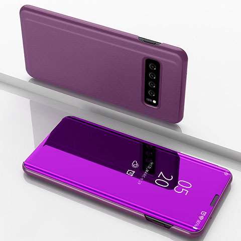 Funda de Cuero Cartera con Soporte Carcasa Espejo Carcasa para Samsung Galaxy S10 Morado