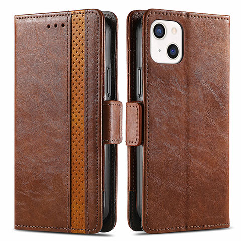 Funda de Cuero Cartera con Soporte Carcasa F03 para Apple iPhone 13 Marron