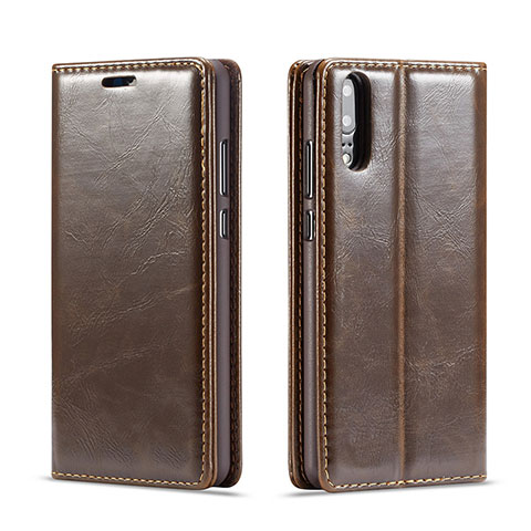 Funda de Cuero Cartera con Soporte Carcasa G01 para Huawei P20 Marron