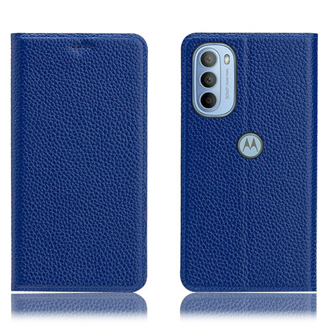 Funda de Cuero Cartera con Soporte Carcasa H02P para Motorola Moto G31 Azul