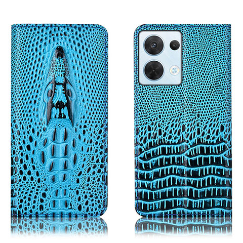 Funda de Cuero Cartera con Soporte Carcasa H03P para Oppo Reno8 5G Azul Cielo