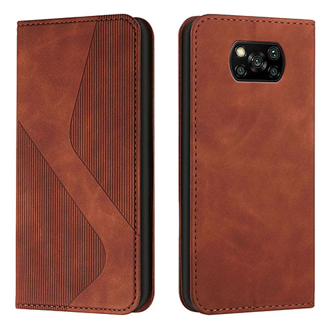 Funda de Cuero Cartera con Soporte Carcasa H03X para Xiaomi Poco X3 Pro Marron