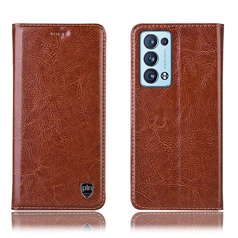 Funda de Cuero Cartera con Soporte Carcasa H04P para Oppo Reno6 Pro+ Plus 5G Marron Claro