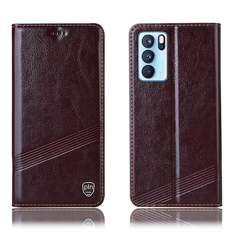 Funda de Cuero Cartera con Soporte Carcasa H05P para Oppo Reno6 Pro 5G India Marron