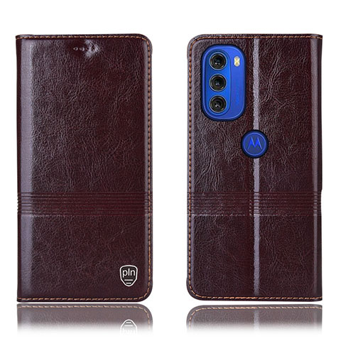 Funda de Cuero Cartera con Soporte Carcasa H06P para Motorola Moto G51 5G Marron