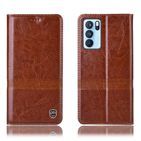 Funda de Cuero Cartera con Soporte Carcasa H06P para Oppo Reno6 Pro 5G India Marron Claro