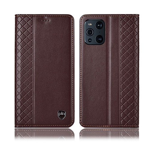 Funda de Cuero Cartera con Soporte Carcasa H07P para Oppo Find X3 5G Marron