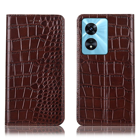 Funda de Cuero Cartera con Soporte Carcasa H08P para Oppo A58 5G Marron