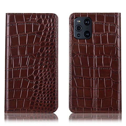 Funda de Cuero Cartera con Soporte Carcasa H08P para Oppo Find X3 5G Marron