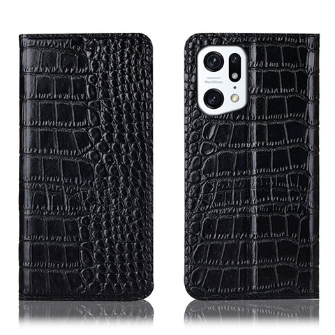 Funda de Cuero Cartera con Soporte Carcasa H08P para Oppo Find X5 5G Negro