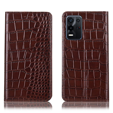 Funda de Cuero Cartera con Soporte Carcasa H08P para Oppo K9X 5G Marron