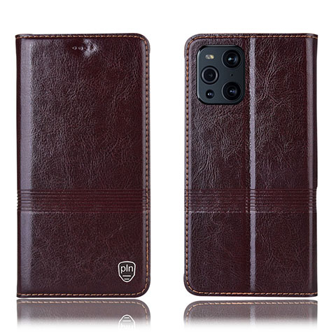 Funda de Cuero Cartera con Soporte Carcasa H09P para Oppo Find X3 5G Marron