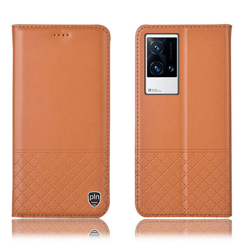 Funda de Cuero Cartera con Soporte Carcasa H09P para Vivo iQOO 8 Pro 5G Naranja