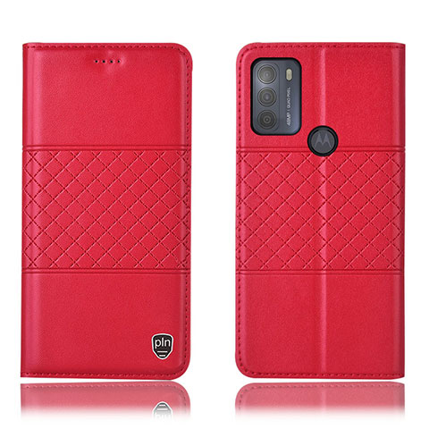 Funda de Cuero Cartera con Soporte Carcasa H10P para Motorola Moto G50 Rojo