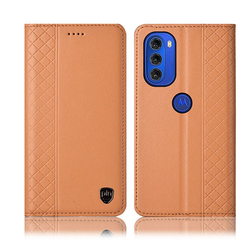 Funda de Cuero Cartera con Soporte Carcasa H10P para Motorola Moto G51 5G Naranja