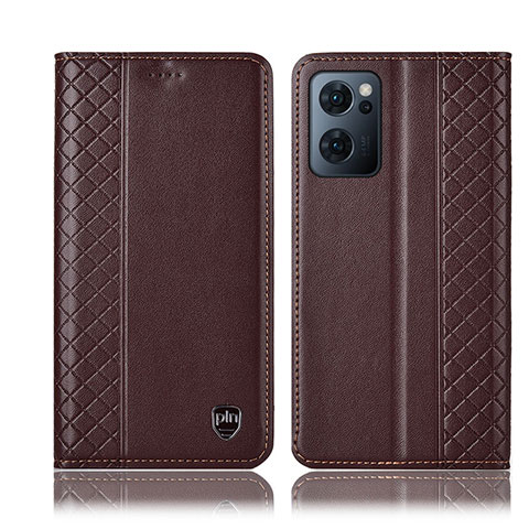 Funda de Cuero Cartera con Soporte Carcasa H10P para Oppo Reno7 5G Marron