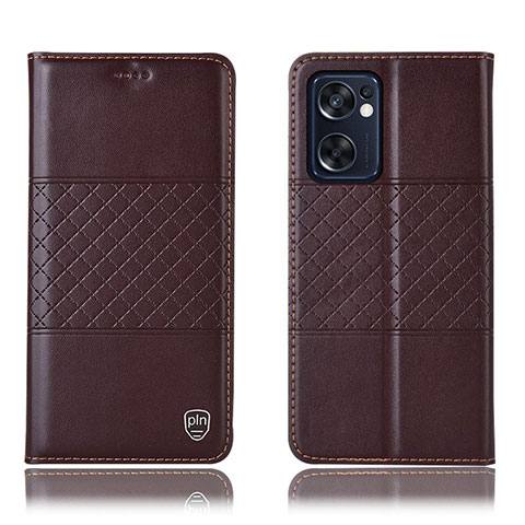 Funda de Cuero Cartera con Soporte Carcasa H10P para Oppo Reno7 SE 5G Marron