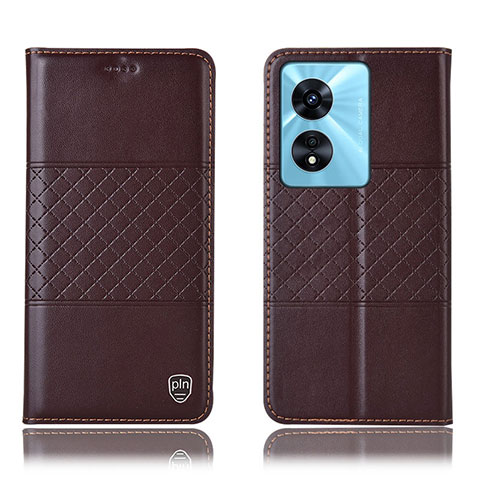 Funda de Cuero Cartera con Soporte Carcasa H11P para Oppo A58x 5G Marron