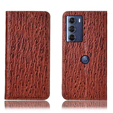 Funda de Cuero Cartera con Soporte Carcasa H15P para Motorola Moto G200 5G Marron