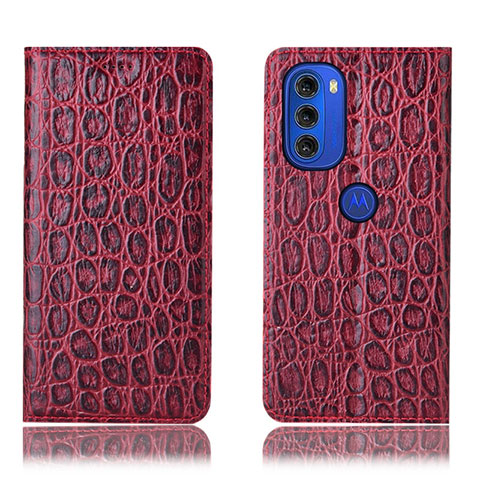 Funda de Cuero Cartera con Soporte Carcasa H16P para Motorola Moto G51 5G Rojo