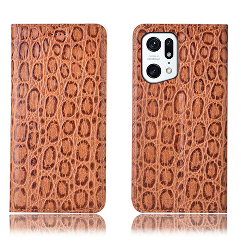 Funda de Cuero Cartera con Soporte Carcasa H16P para Oppo Find X5 Pro 5G Marron Claro