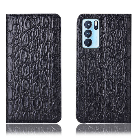 Funda de Cuero Cartera con Soporte Carcasa H16P para Oppo Reno6 Pro 5G India Negro