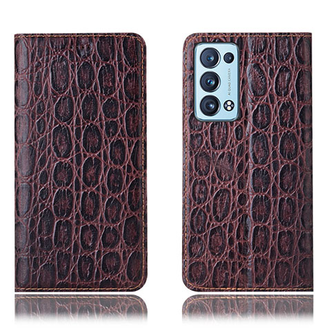 Funda de Cuero Cartera con Soporte Carcasa H16P para Oppo Reno6 Pro+ Plus 5G Marron