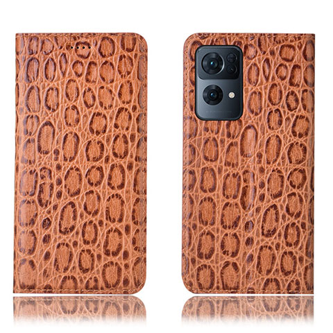 Funda de Cuero Cartera con Soporte Carcasa H16P para Oppo Reno7 Pro 5G Marron Claro