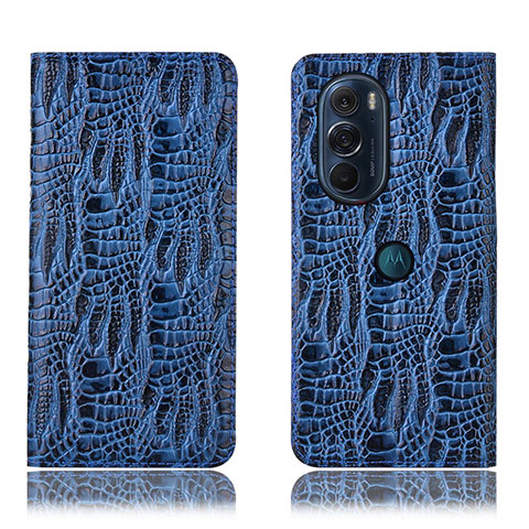 Funda de Cuero Cartera con Soporte Carcasa H17P para Motorola Moto Edge 30 Pro 5G Azul