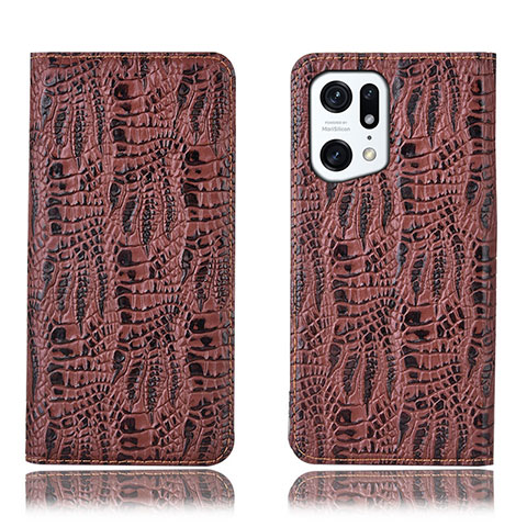 Funda de Cuero Cartera con Soporte Carcasa H17P para Oppo Find X5 Pro 5G Marron