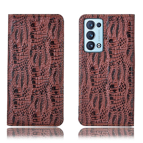 Funda de Cuero Cartera con Soporte Carcasa H17P para Oppo Reno6 Pro+ Plus 5G Marron