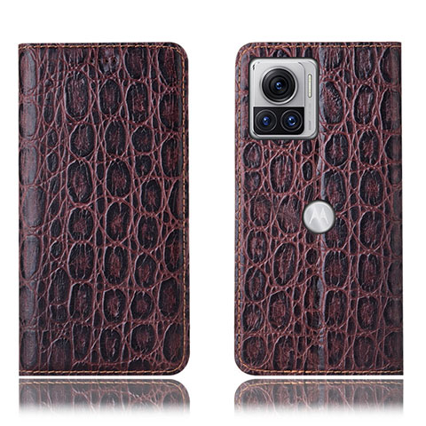 Funda de Cuero Cartera con Soporte Carcasa H18P para Motorola Moto Edge X30 Pro 5G Marron