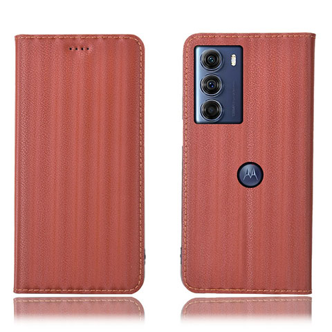 Funda de Cuero Cartera con Soporte Carcasa H18P para Motorola Moto G200 5G Marron