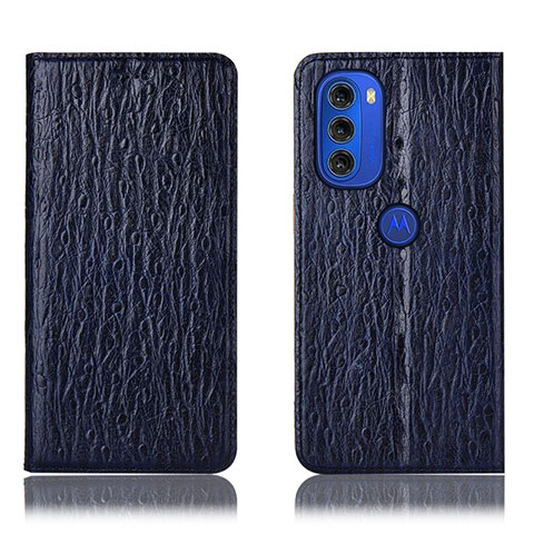 Funda de Cuero Cartera con Soporte Carcasa H18P para Motorola Moto G51 5G Azul