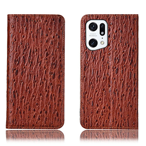 Funda de Cuero Cartera con Soporte Carcasa H18P para Oppo Find X5 Pro 5G Marron