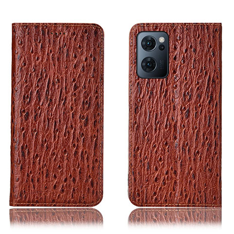 Funda de Cuero Cartera con Soporte Carcasa H18P para Oppo Reno7 5G Marron