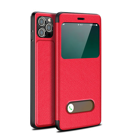 Funda de Cuero Cartera con Soporte Carcasa H19 para Apple iPhone 13 Pro Max Rojo