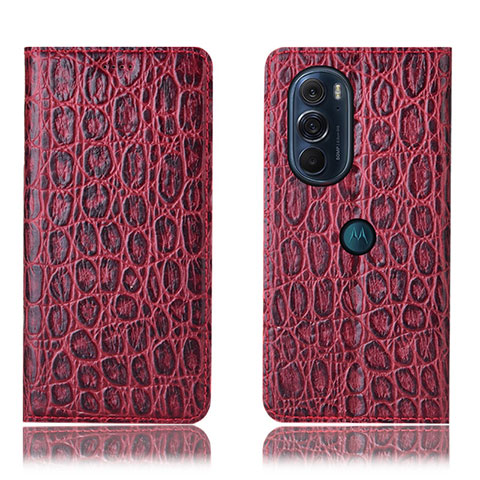 Funda de Cuero Cartera con Soporte Carcasa H19P para Motorola Moto Edge Plus (2022) 5G Rojo