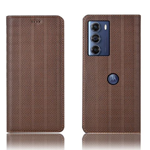 Funda de Cuero Cartera con Soporte Carcasa H20P para Motorola Moto G200 5G Marron