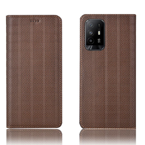 Funda de Cuero Cartera con Soporte Carcasa H20P para Oppo F19 Pro+ Plus 5G Marron