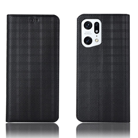 Funda de Cuero Cartera con Soporte Carcasa H20P para Oppo Find X5 Pro 5G Negro