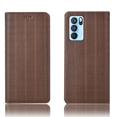 Funda de Cuero Cartera con Soporte Carcasa H20P para Oppo Reno6 Pro 5G India Marron