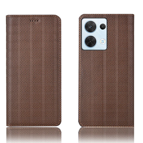 Funda de Cuero Cartera con Soporte Carcasa H20P para Oppo Reno8 5G Marron